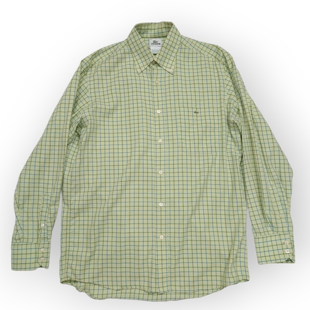 Lacoste Shirt Mens 40 US M Button Down Green Plaid Cotton L/S Made In France